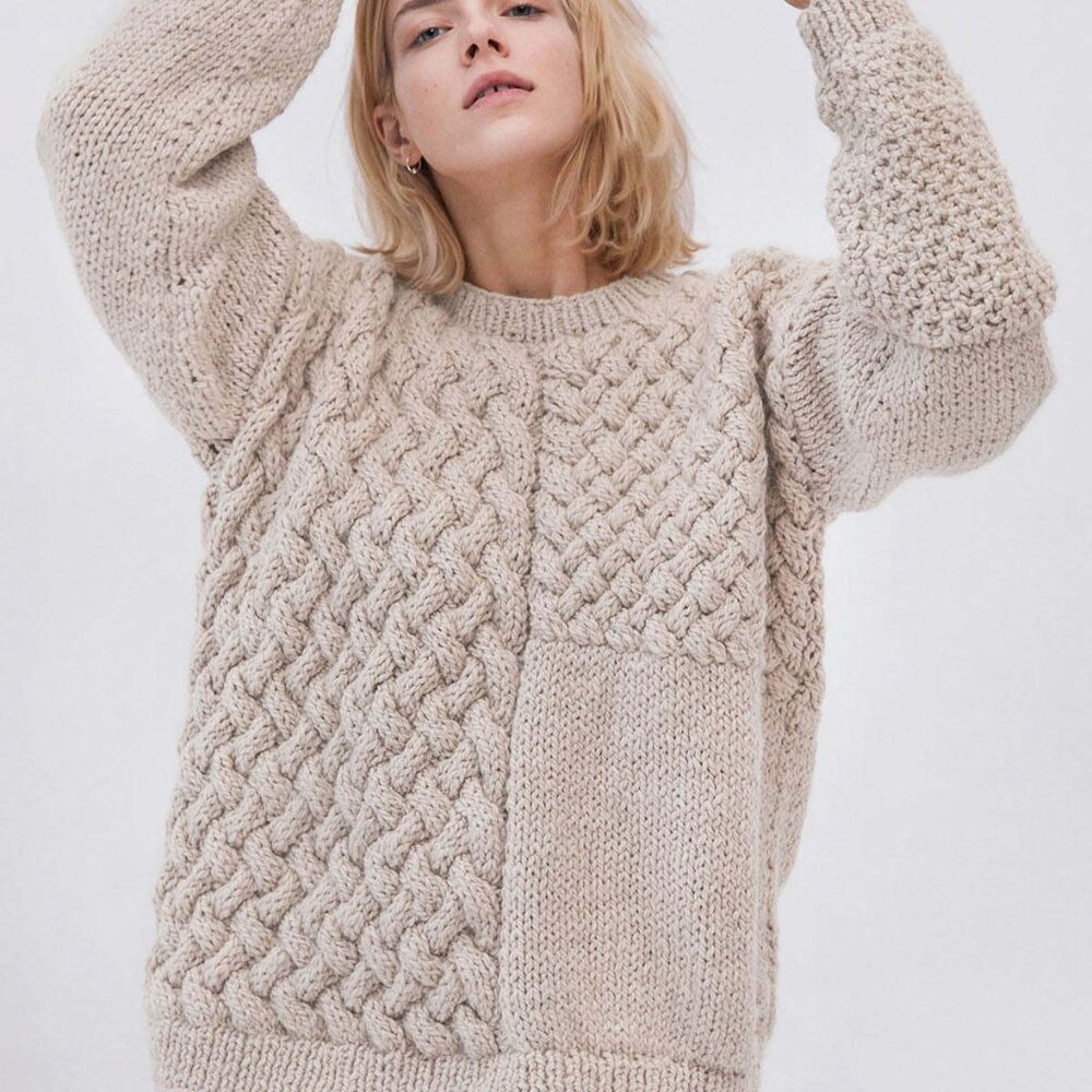 The Knotty Ones | The Heartbreaker Sweater in Oatmeal Alpaca/Wool, Sz S/M